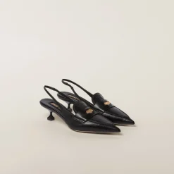 Black Leather Penny Loafers With Heel | Miu Miu