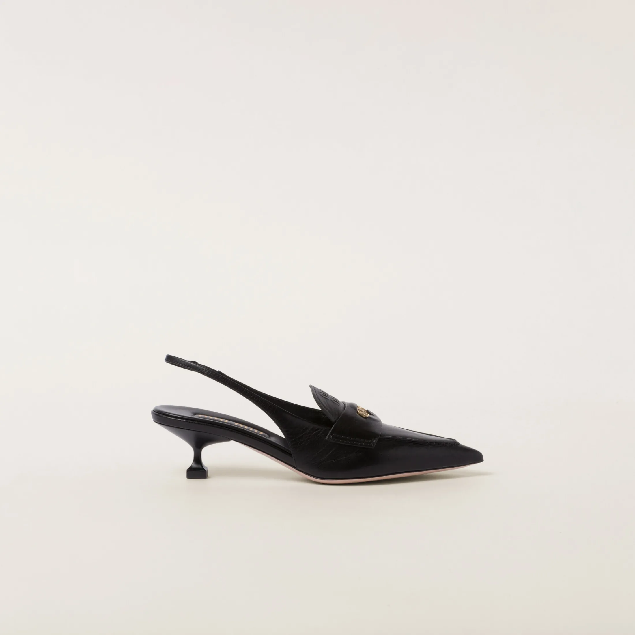 Black Leather Penny Loafers With Heel | Miu Miu