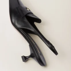Black Leather Penny Loafers With Heel | Miu Miu