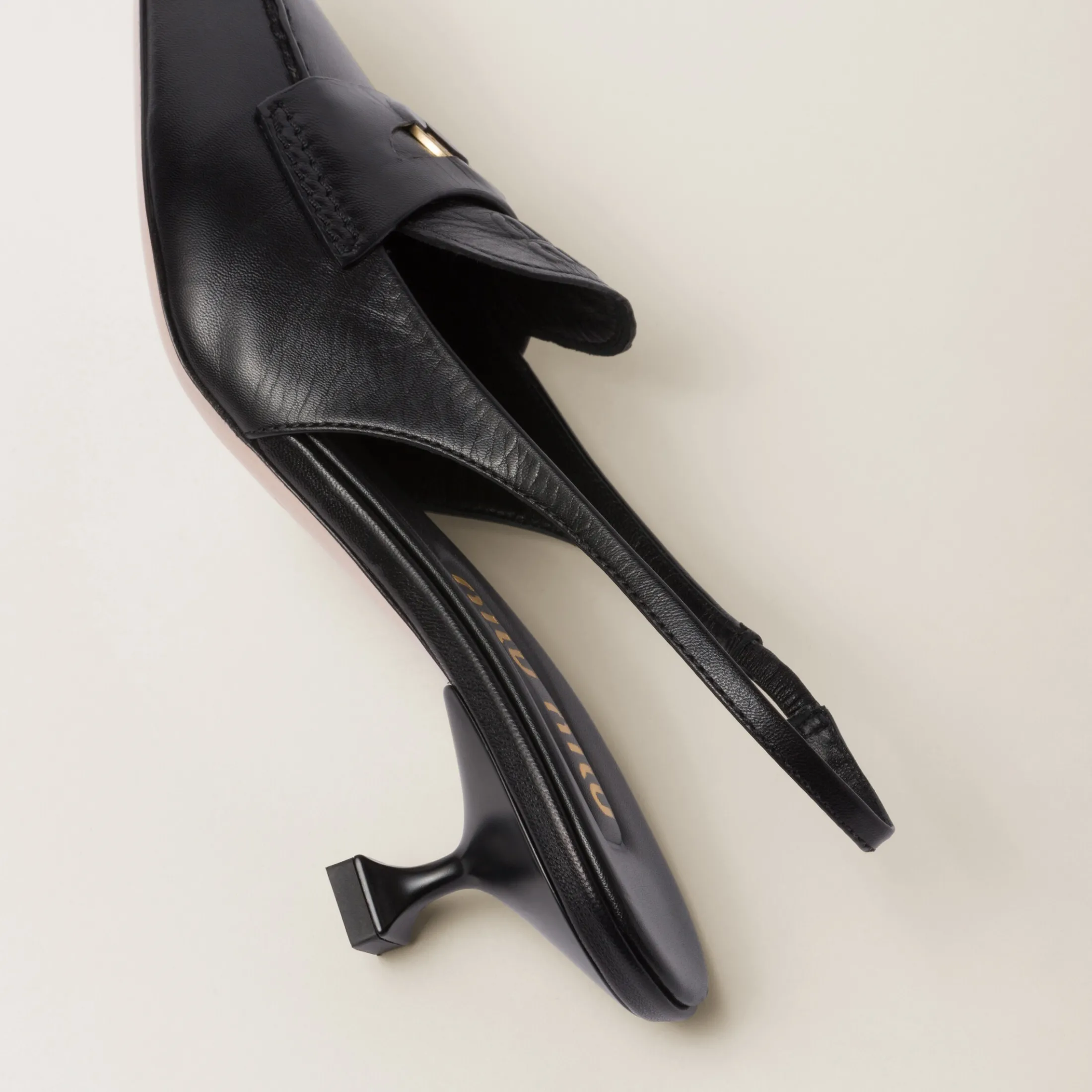 Black Leather Penny Loafers With Heel | Miu Miu