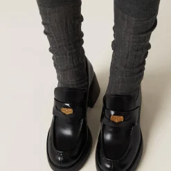 Black Leather Penny Loafers | Miu Miu