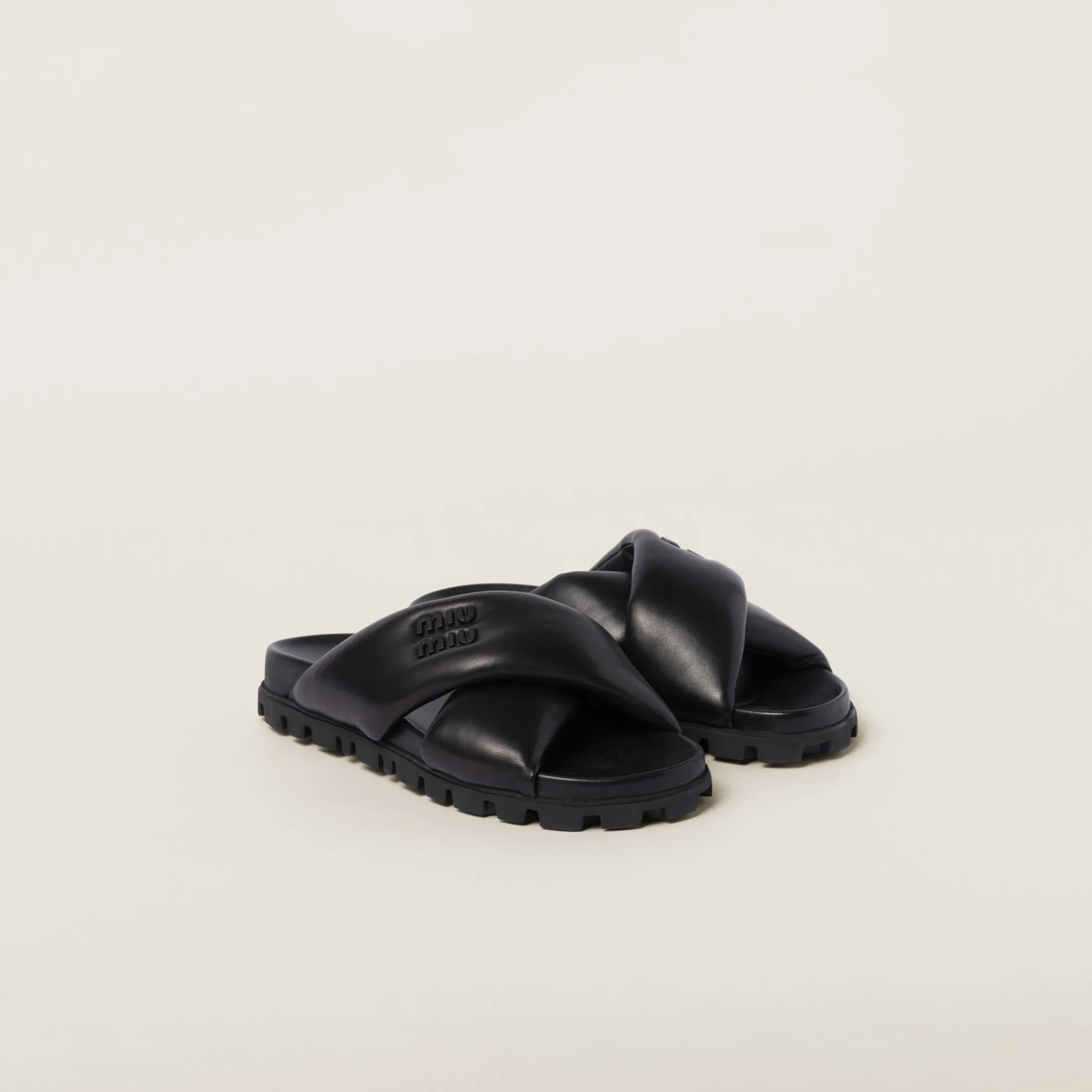 Black Leather Slides | Miu Miu