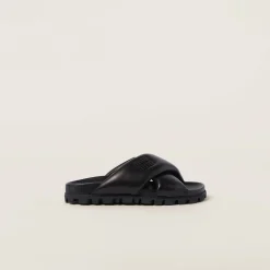 Black Leather Slides | Miu Miu