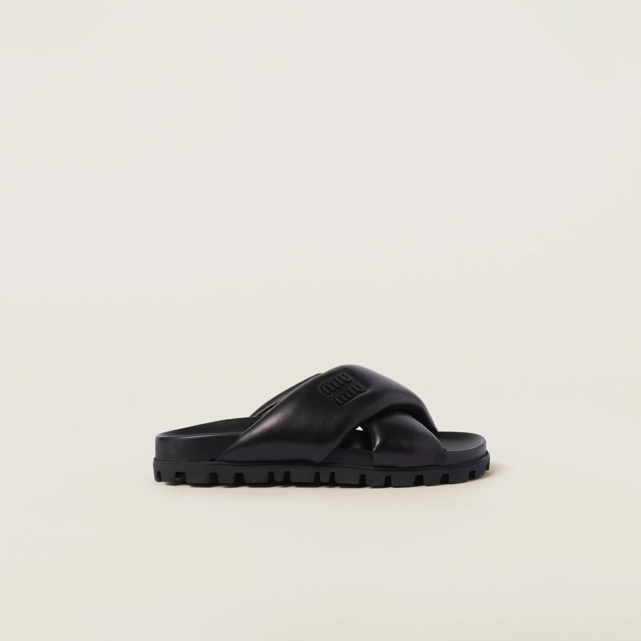 Black Leather Slides | Miu Miu