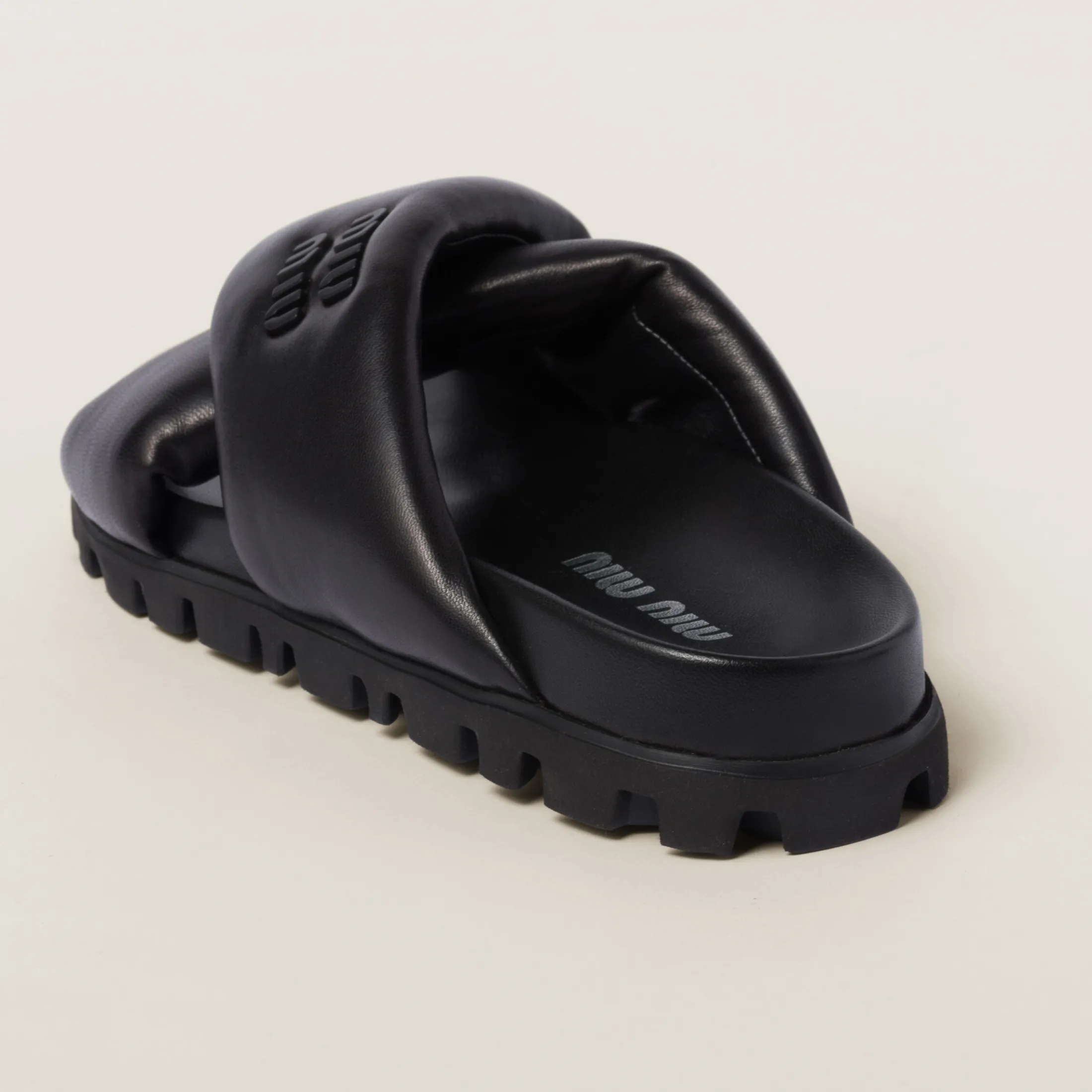 Black Leather Slides | Miu Miu