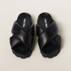 Black Leather Slides | Miu Miu