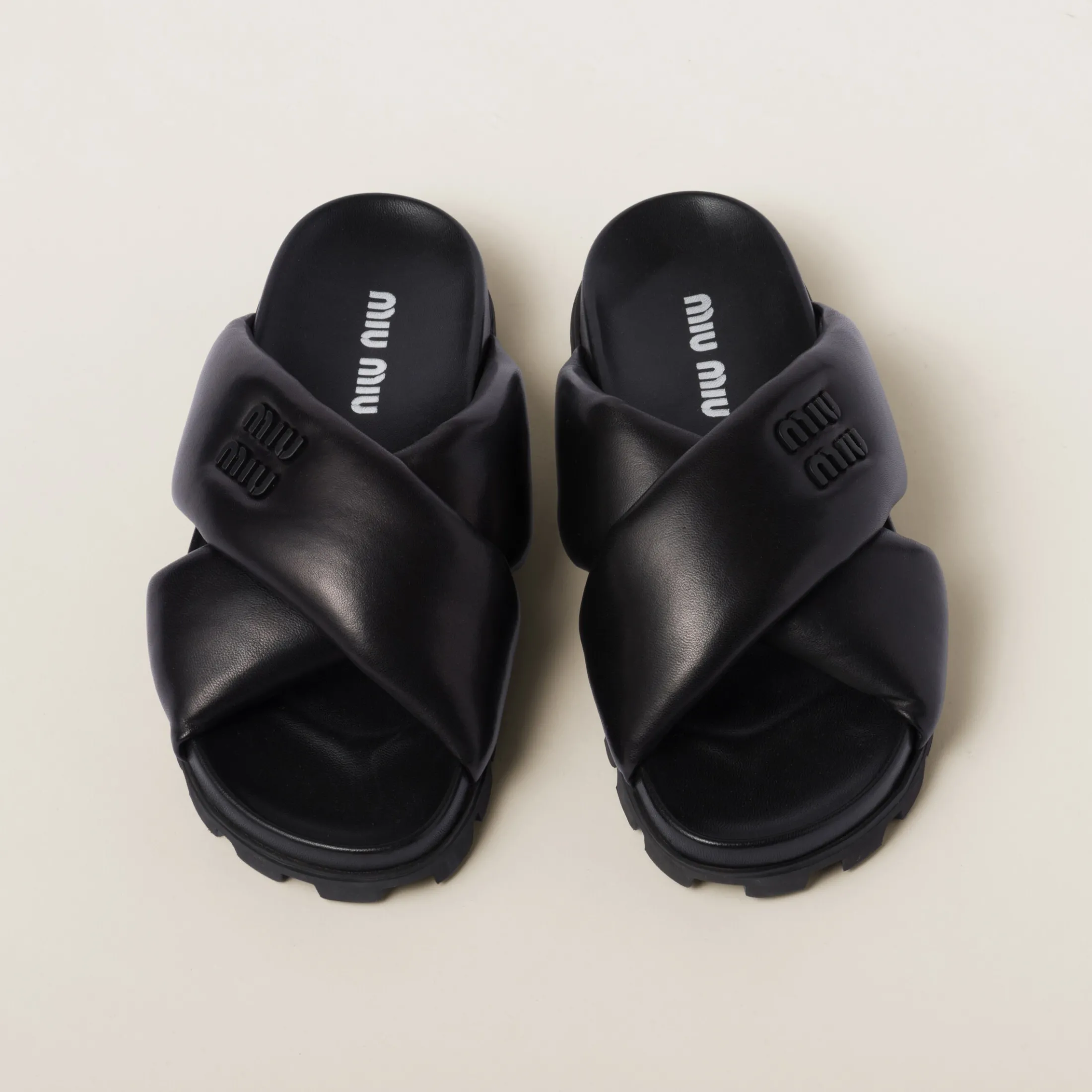 Black Leather Slides | Miu Miu