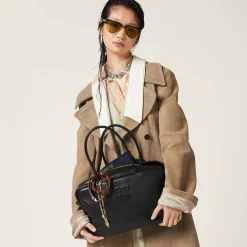 Black Leather Top-handle Bag | Miu Miu