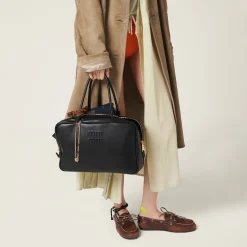 Black Leather Top-handle Bag | Miu Miu