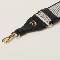 Black Linen Blend And Leather Shoulder Strap | Miu Miu