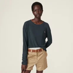 Black Long-sleeved Garment-dyed Ribbed Knit Jersey T-shirt | Miu Miu