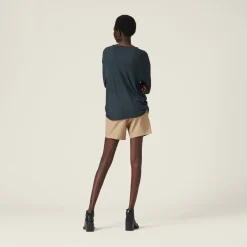 Black Long-sleeved Garment-dyed Ribbed Knit Jersey T-shirt | Miu Miu