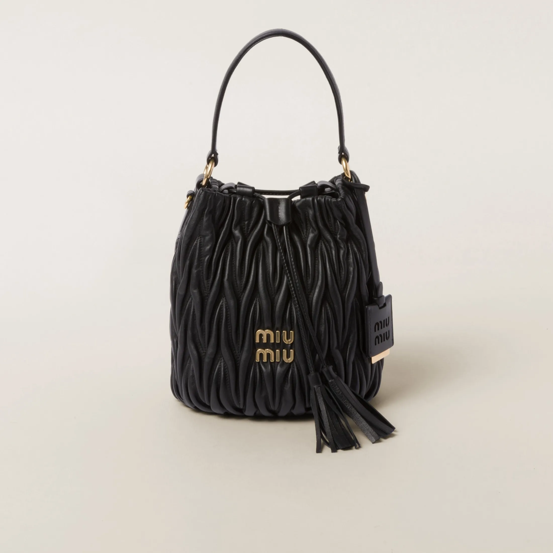 Black Matelassé Nappa Leather Bucket Bag | Miu Miu