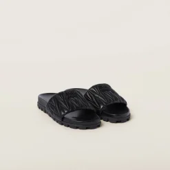 Black Matelassé Nappa Leather Slides | Miu Miu