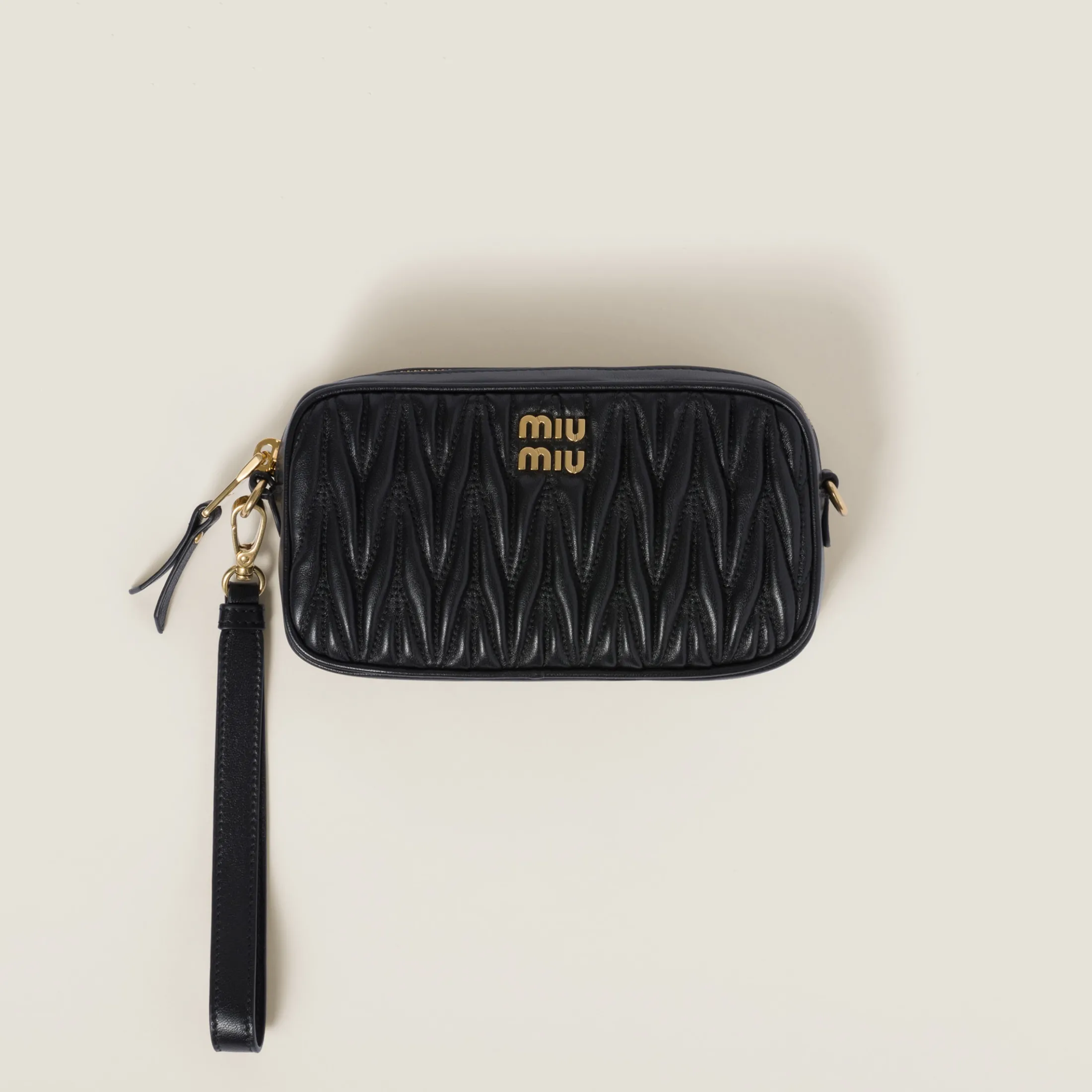 Black Matelassé Nappa Leather Pouch | Miu Miu