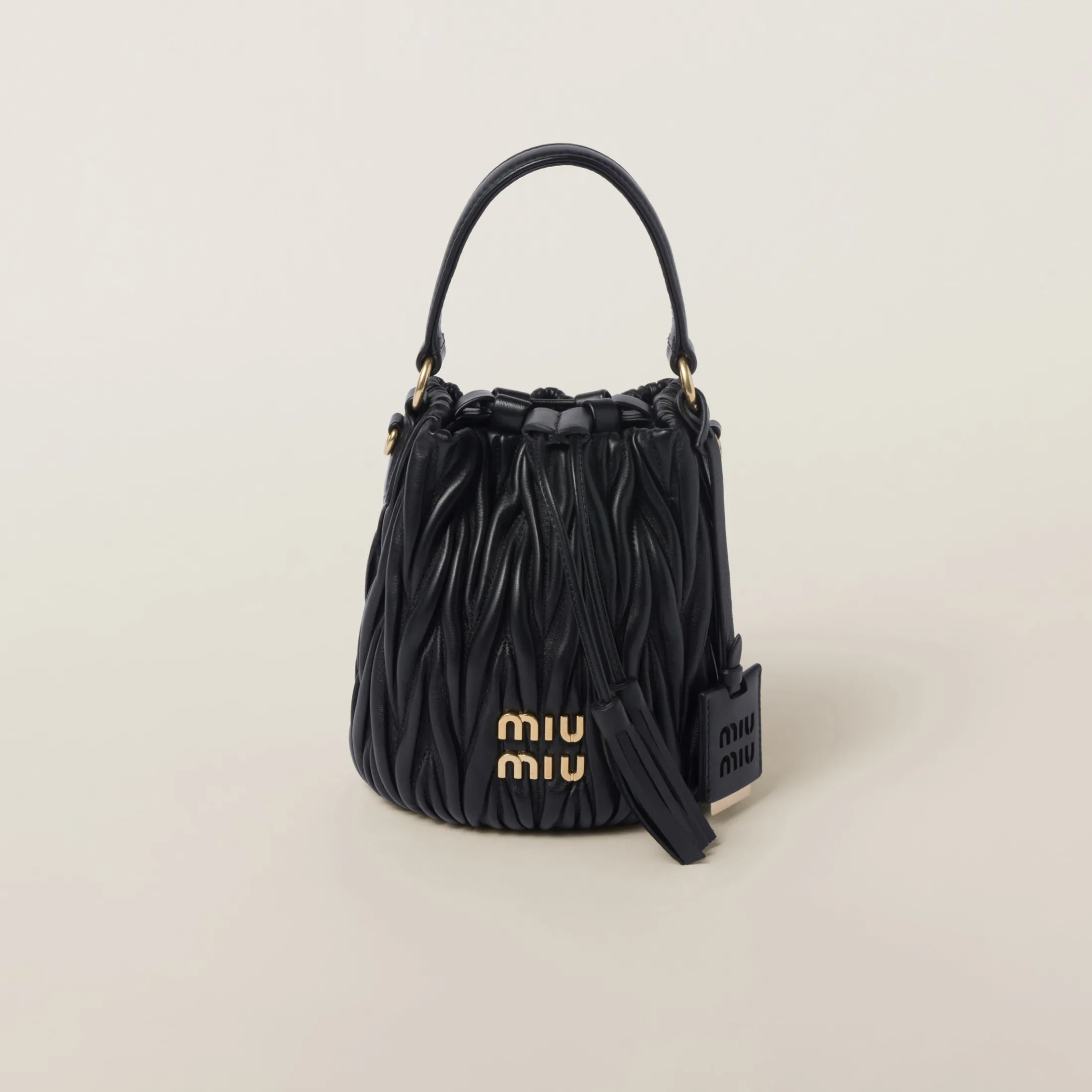 Black Matelassé Nappa Leather Bucket Bag | Miu Miu
