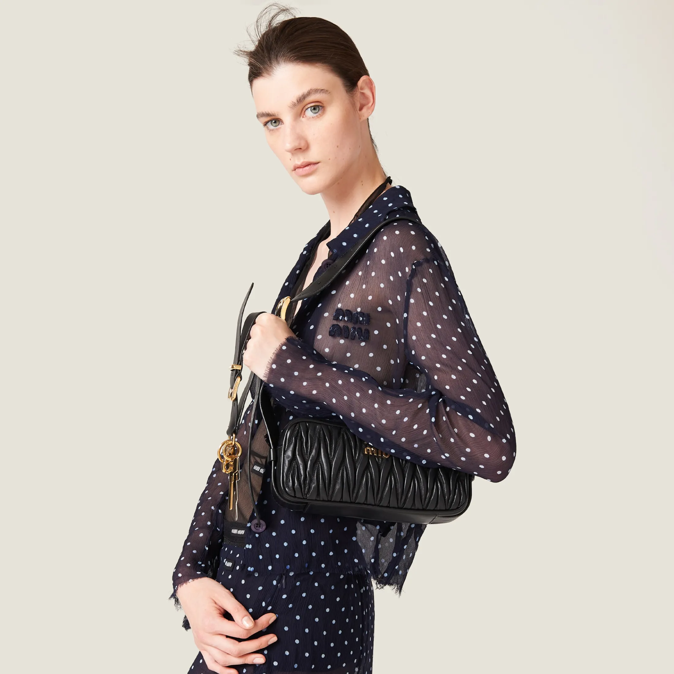 Black Matelassé Nappa Leather Shoulder Bag | Miu Miu