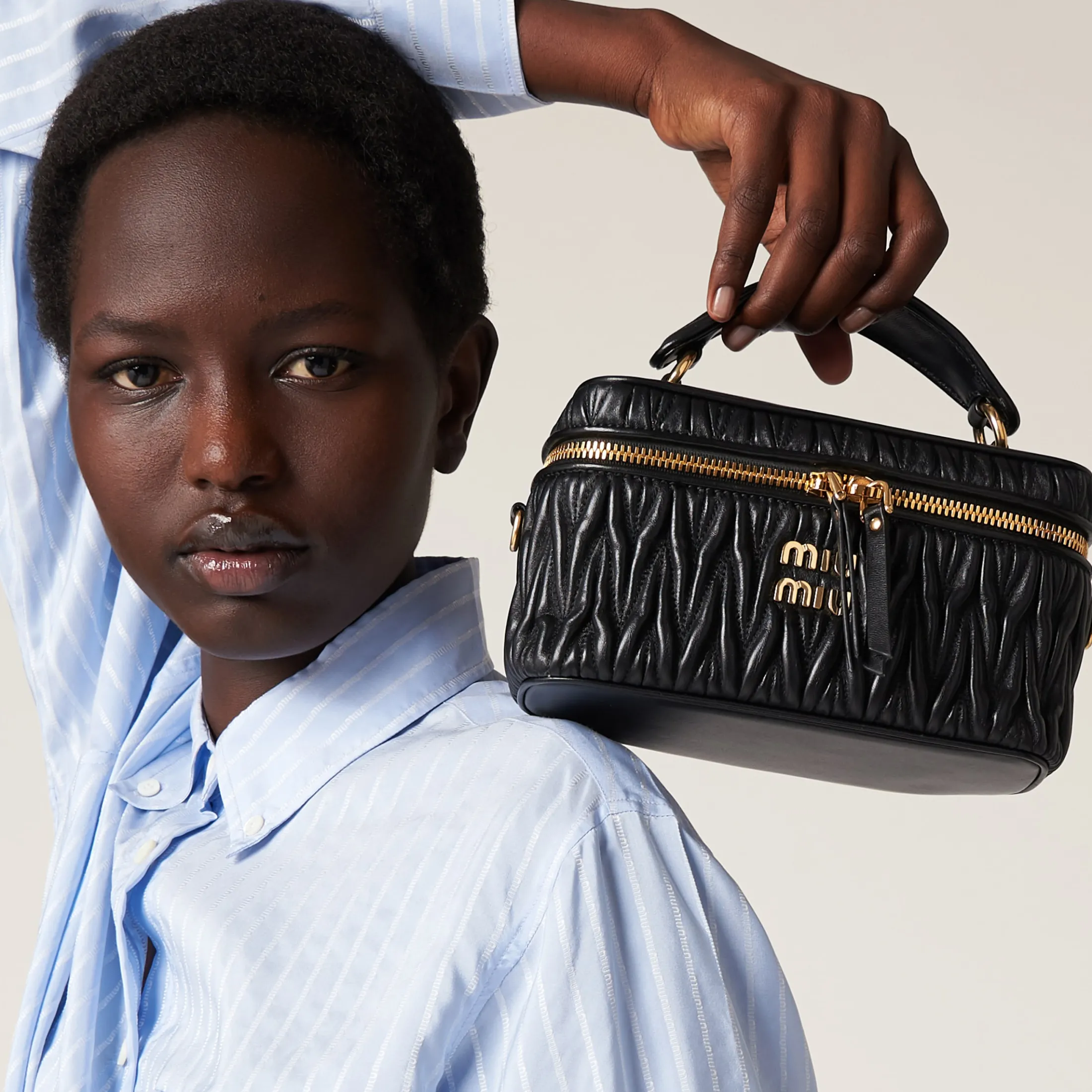 Black Matelassé Nappa Leather Shoulder Bag | Miu Miu