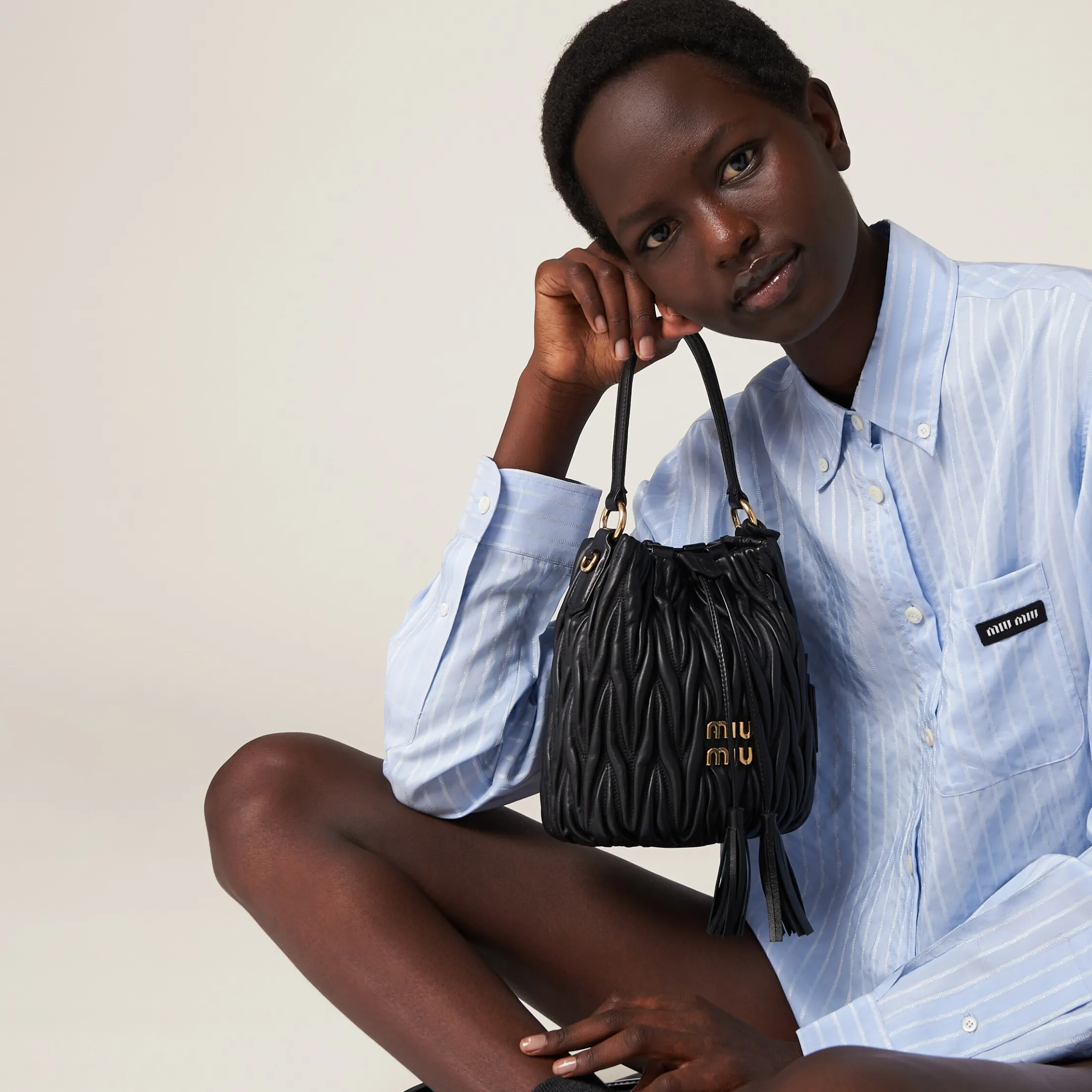 Black Matelassé Nappa Leather Bucket Bag | Miu Miu