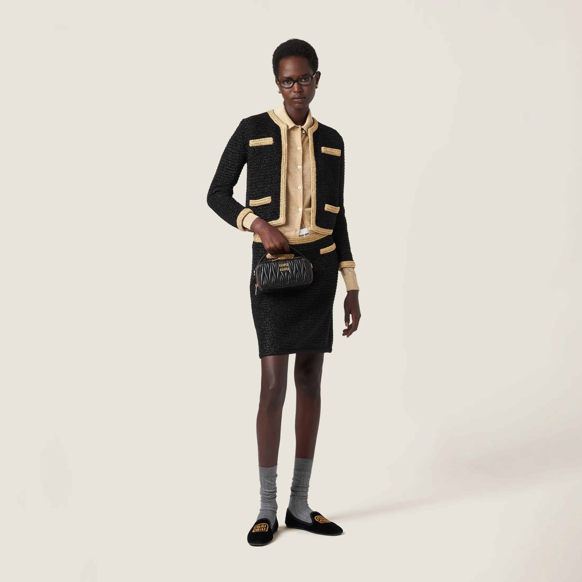 Black Matelassé Nappa Leather Shoulder Bag | Miu Miu