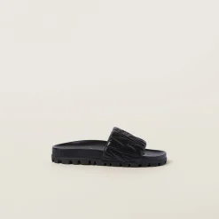 Black Matelassé Nappa Leather Slides | Miu Miu