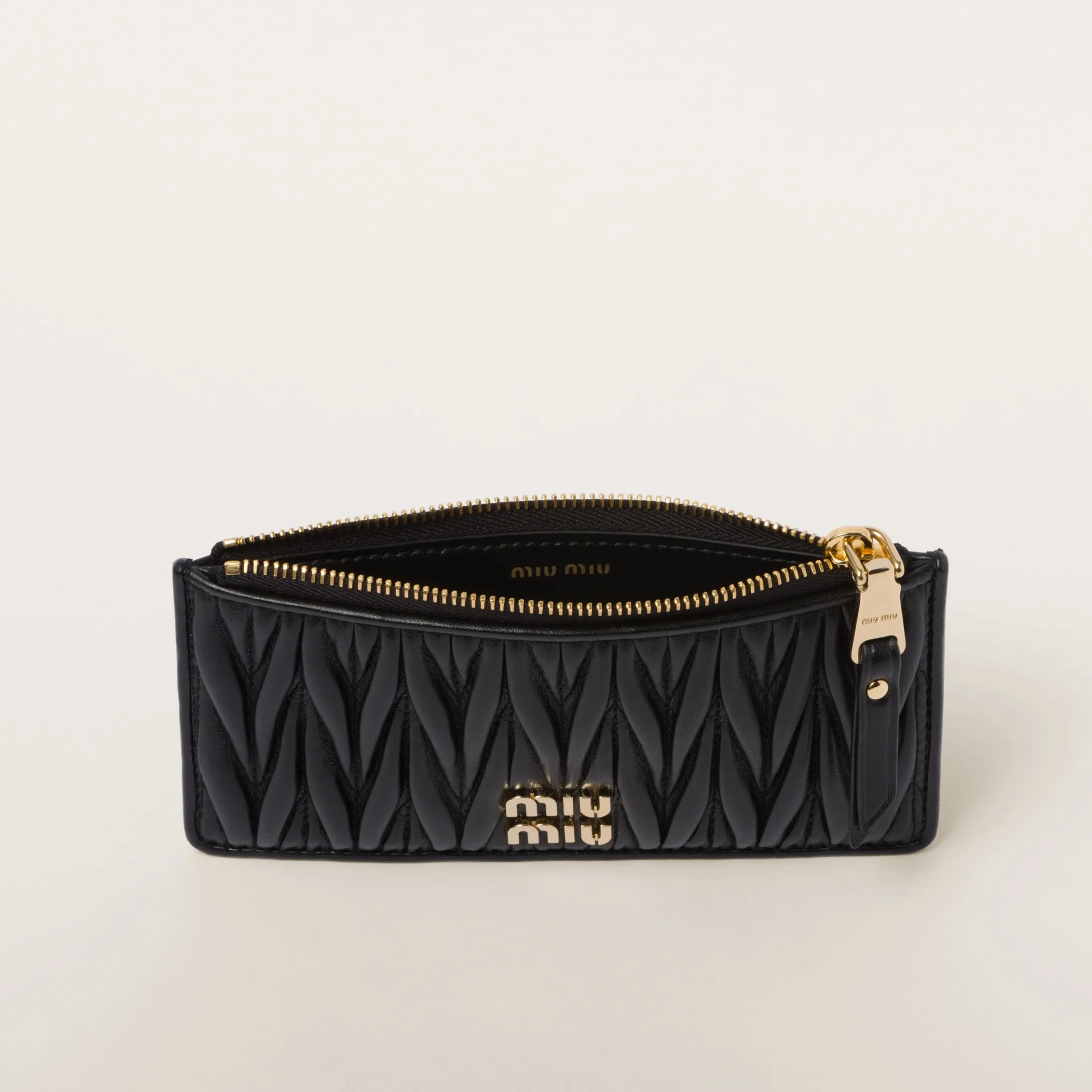 Black Matelassé Nappa Leather Envelope Wallet | Miu Miu