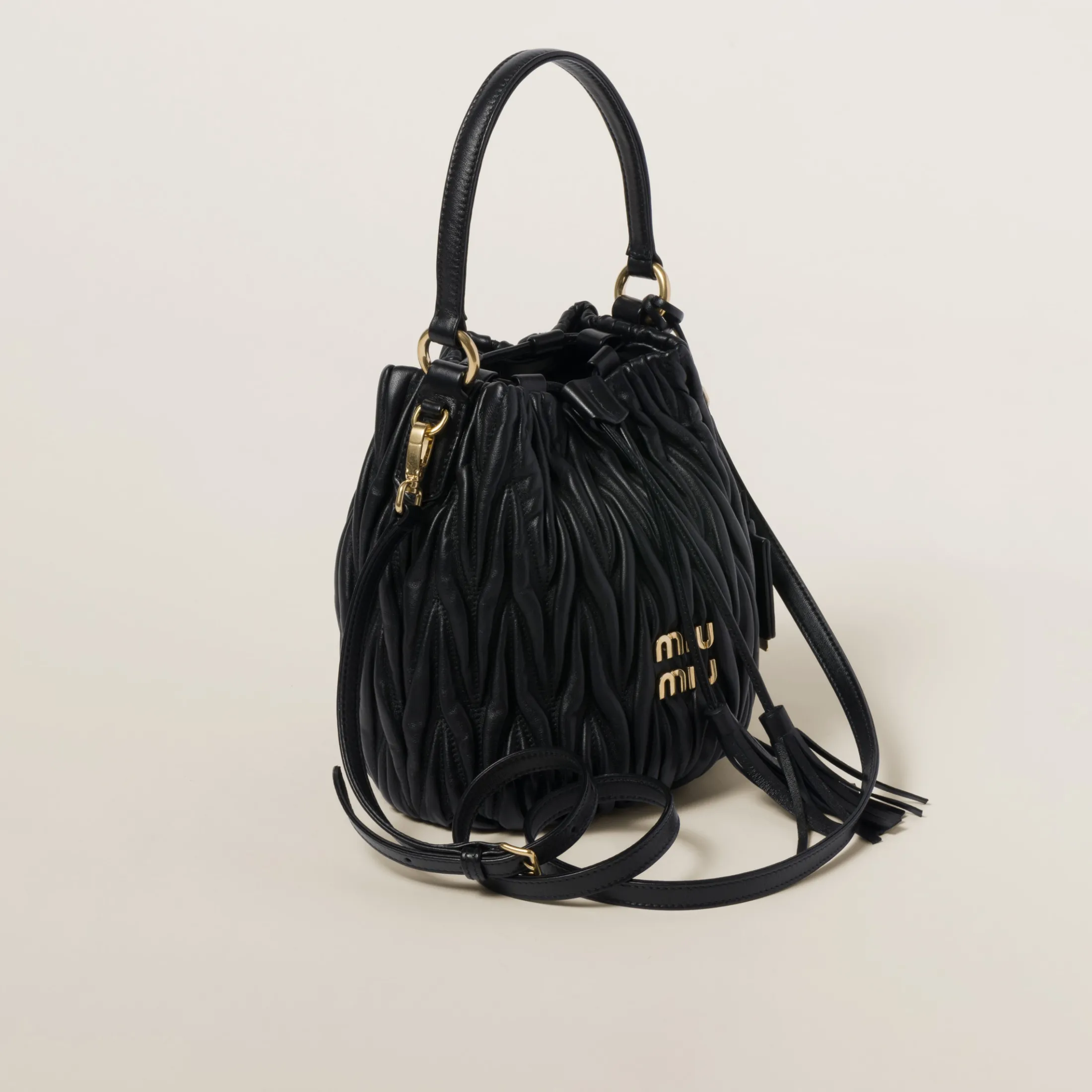 Black Matelassé Nappa Leather Bucket Bag | Miu Miu