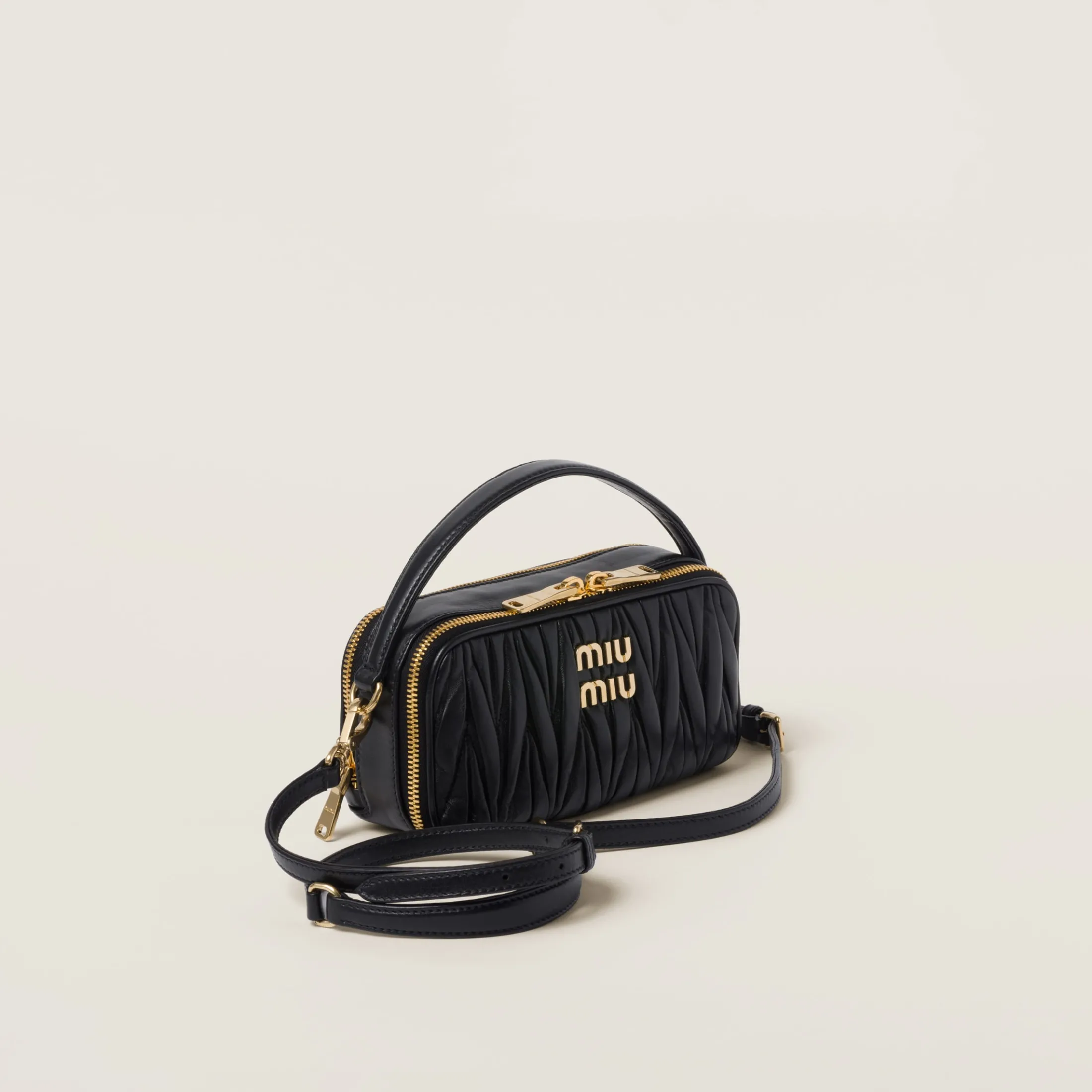 Black Matelassé Nappa Leather Shoulder Bag | Miu Miu