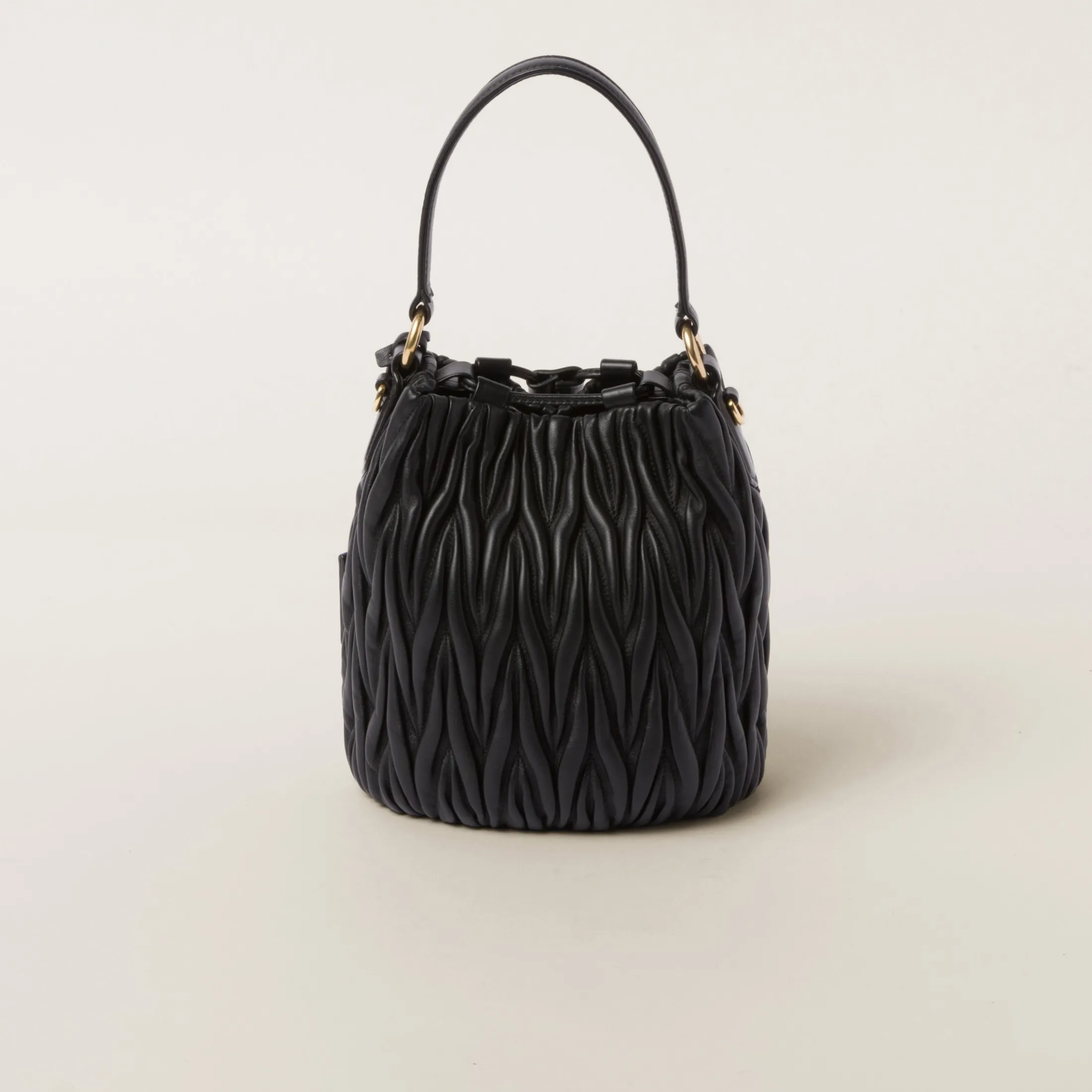 Black Matelassé Nappa Leather Bucket Bag | Miu Miu