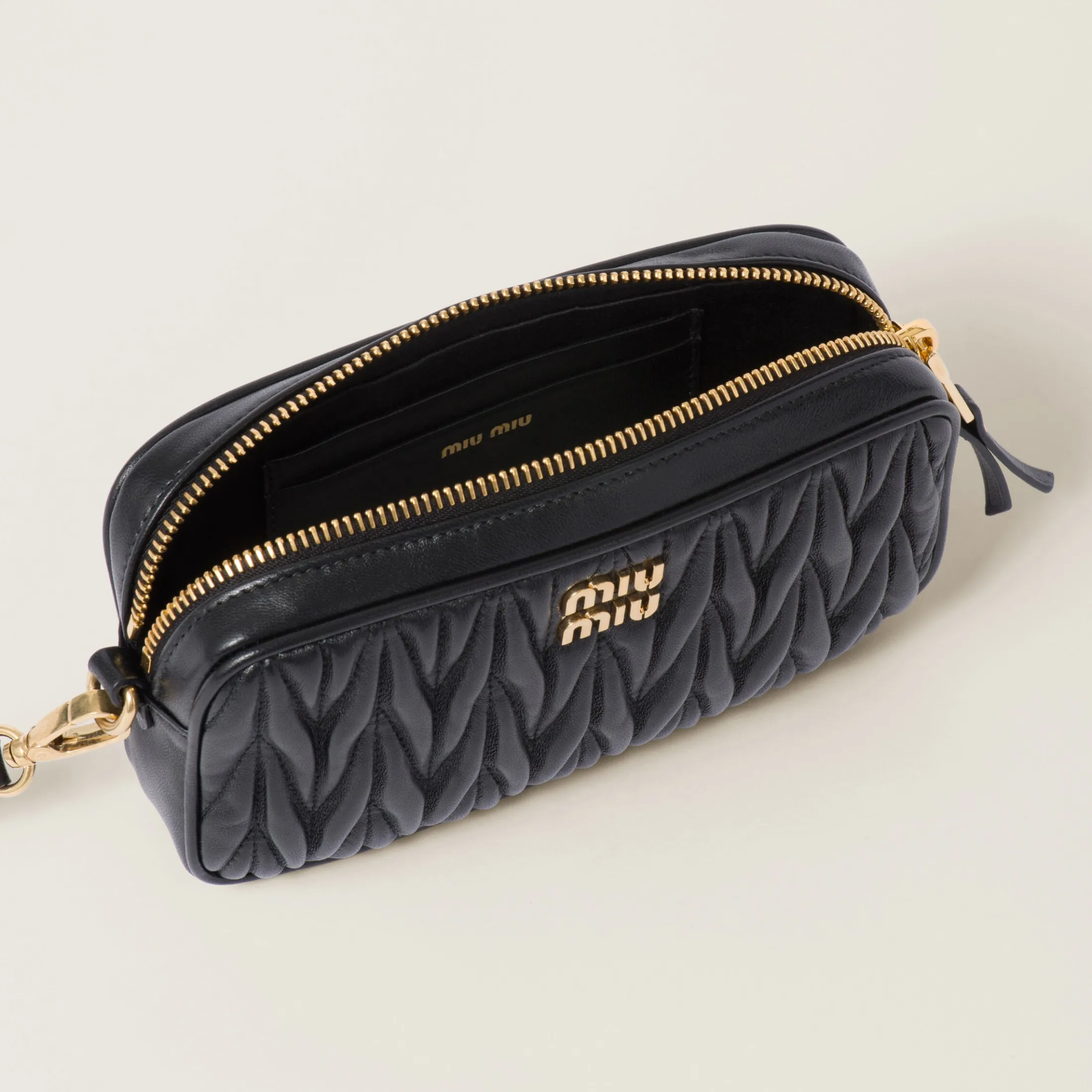Black Matelassé Nappa Leather Pouch | Miu Miu