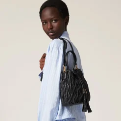 Black Matelassé Nappa Leather Bucket Bag | Miu Miu