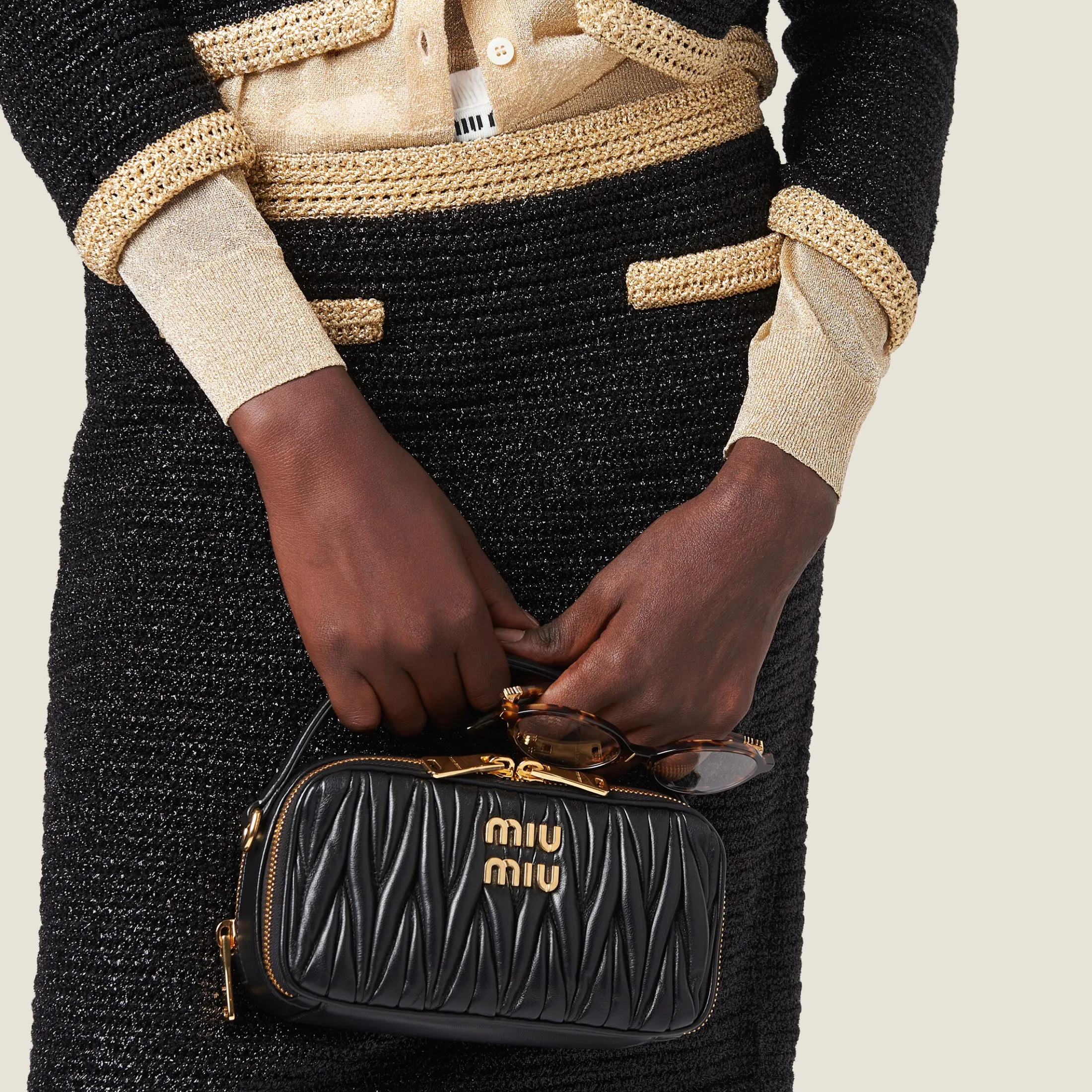 Black Matelassé Nappa Leather Shoulder Bag | Miu Miu