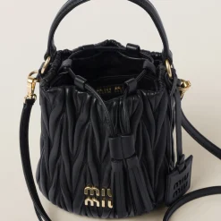 Black Matelassé Nappa Leather Bucket Bag | Miu Miu