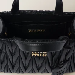Black Matelassé Nappa Leather Handbag | Miu Miu