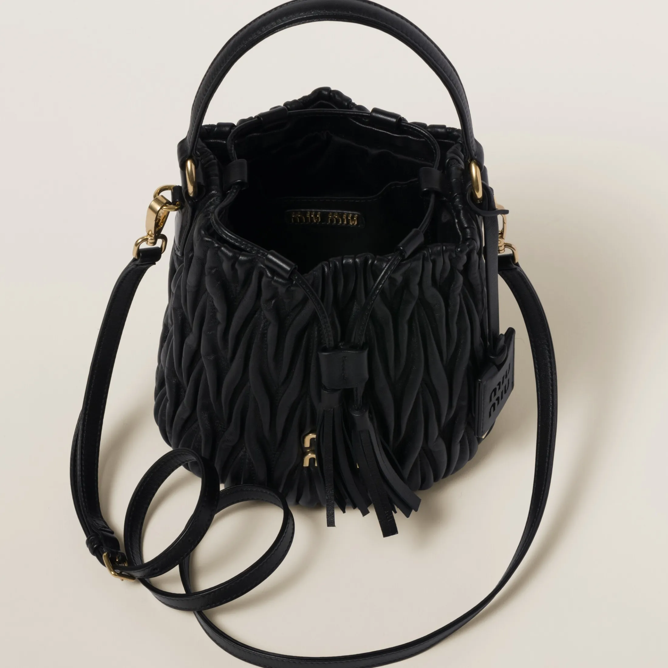Black Matelassé Nappa Leather Bucket Bag | Miu Miu
