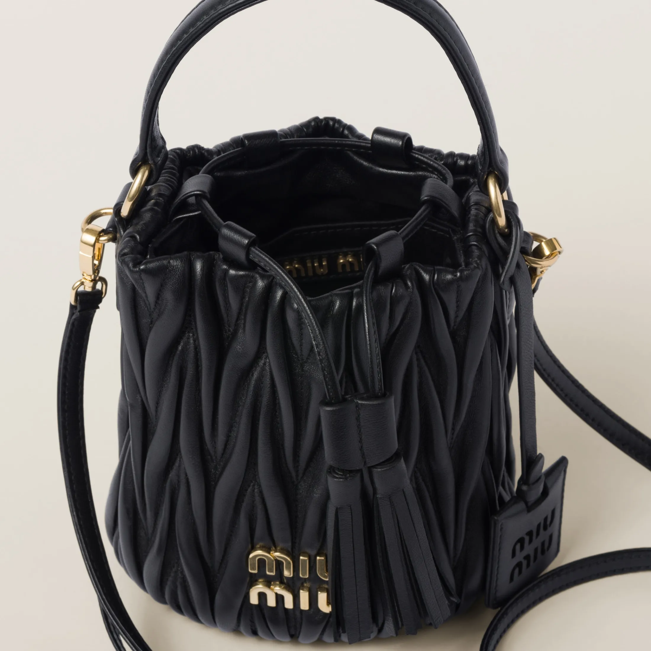 Black Matelassé Nappa Leather Bucket Bag | Miu Miu