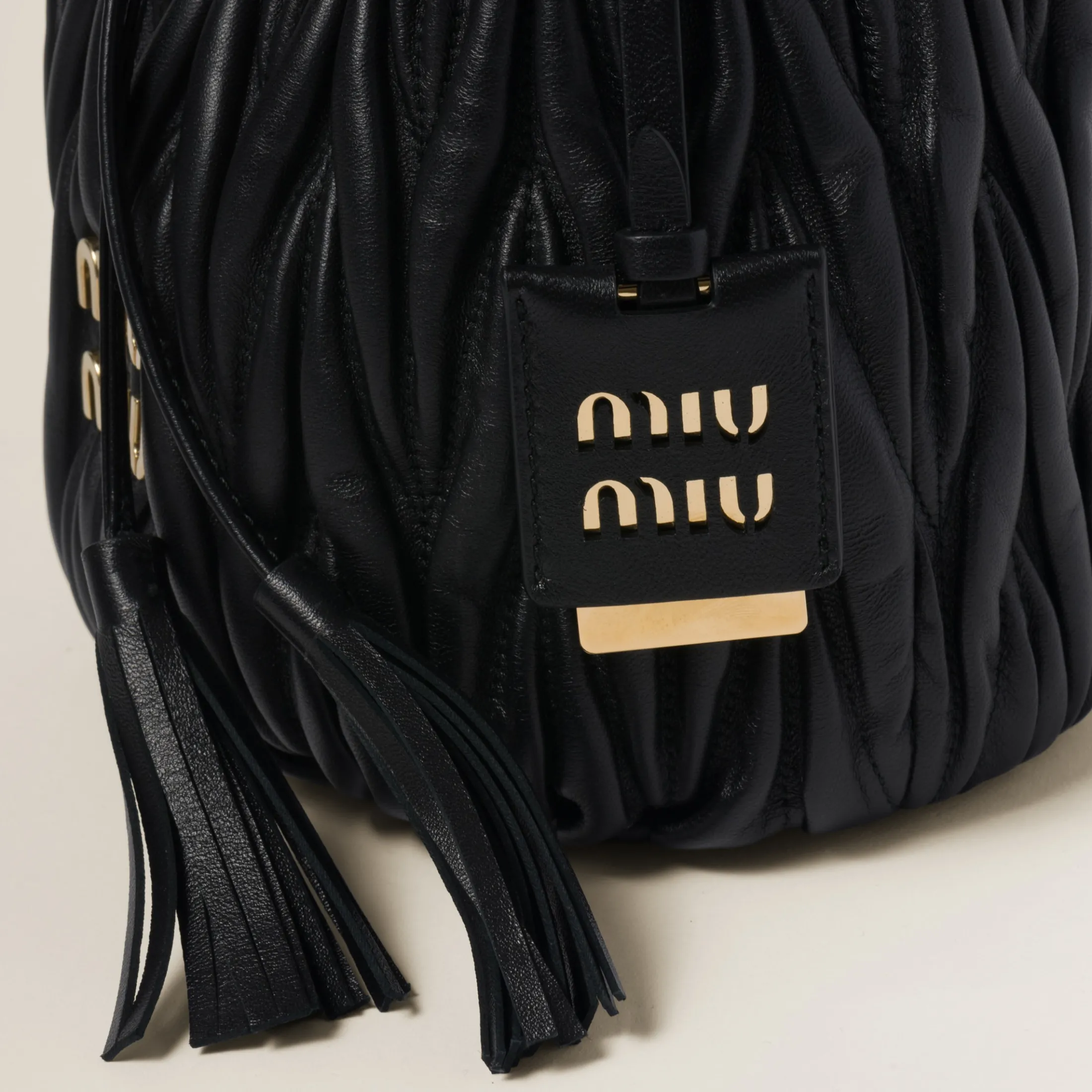 Black Matelassé Nappa Leather Bucket Bag | Miu Miu