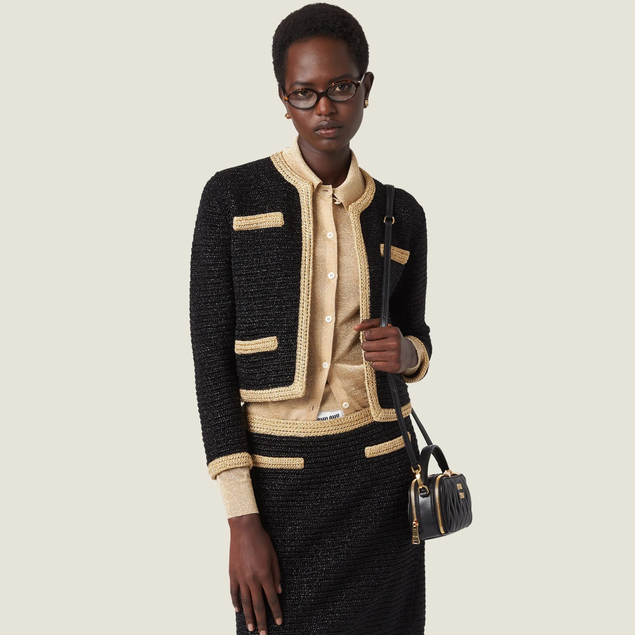 Black Matelassé Nappa Leather Shoulder Bag | Miu Miu