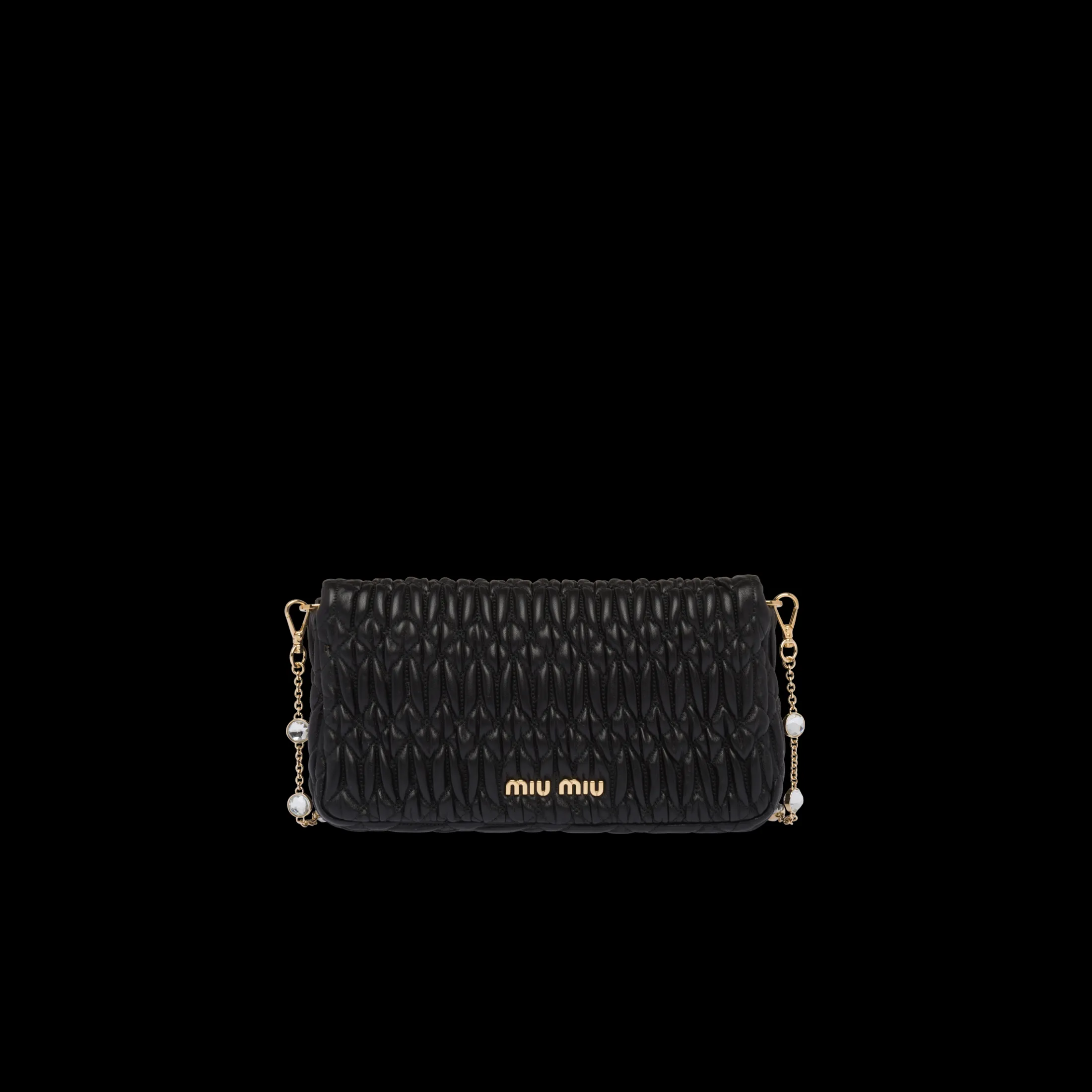 Black Miu Crystal Cloqué Nappa Leather Bag | Miu Miu