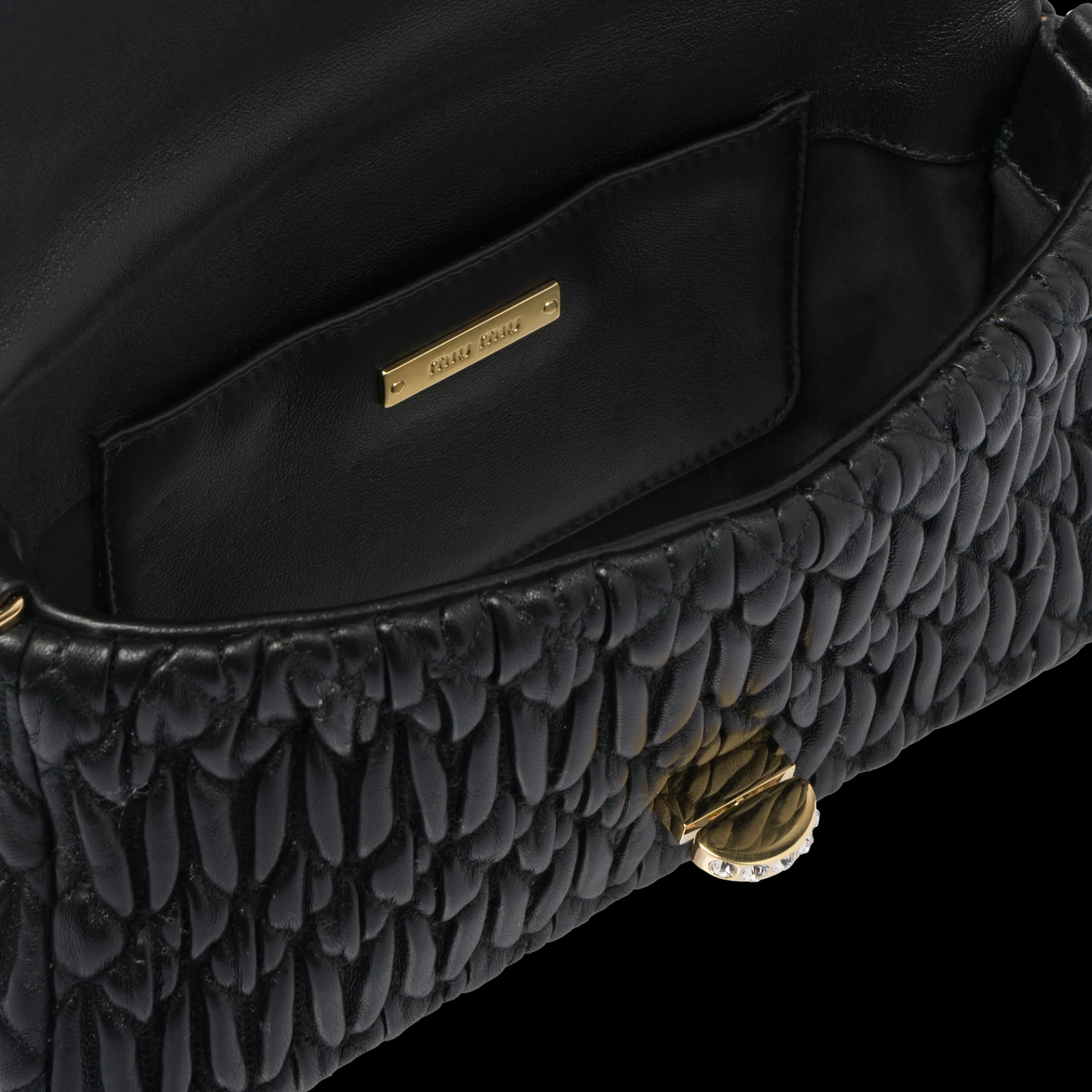 Black Miu Crystal Cloqué Nappa Leather Bag | Miu Miu