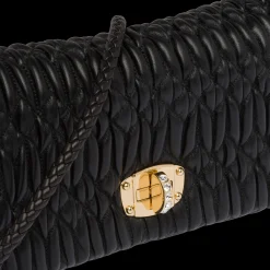 Black Miu Crystal Cloqué Nappa Leather Bag | Miu Miu