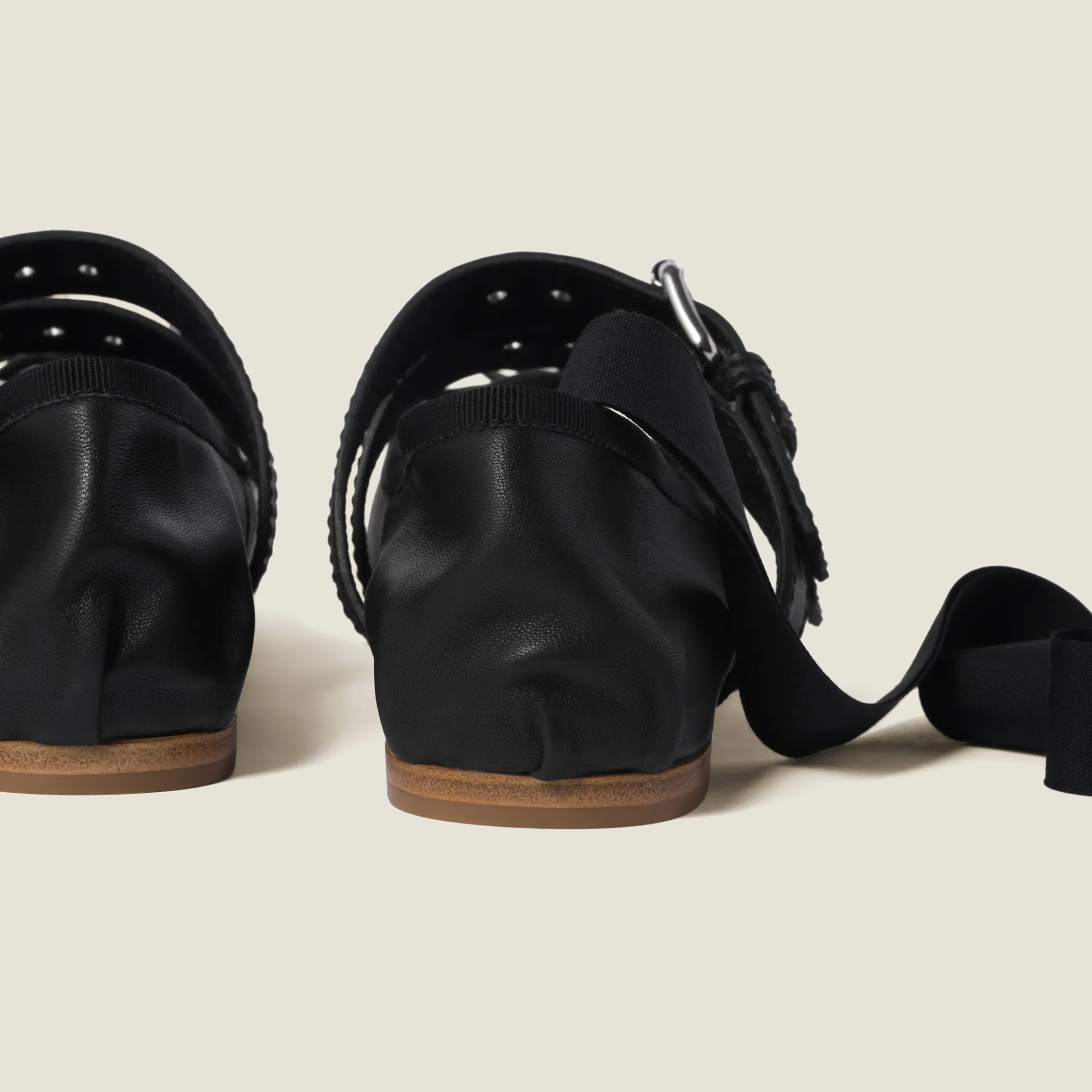 Black Nappa And Calf Leather Ballerinas | Miu Miu
