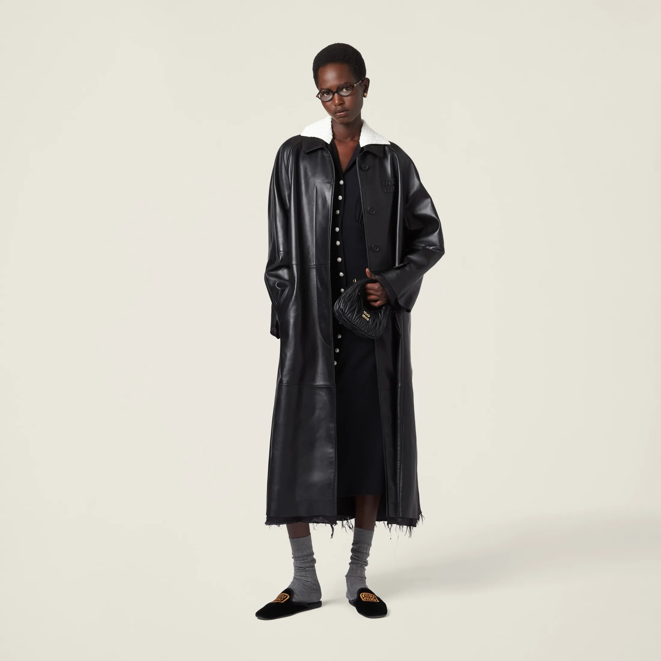 Black Nappa Leather Coat | Miu Miu