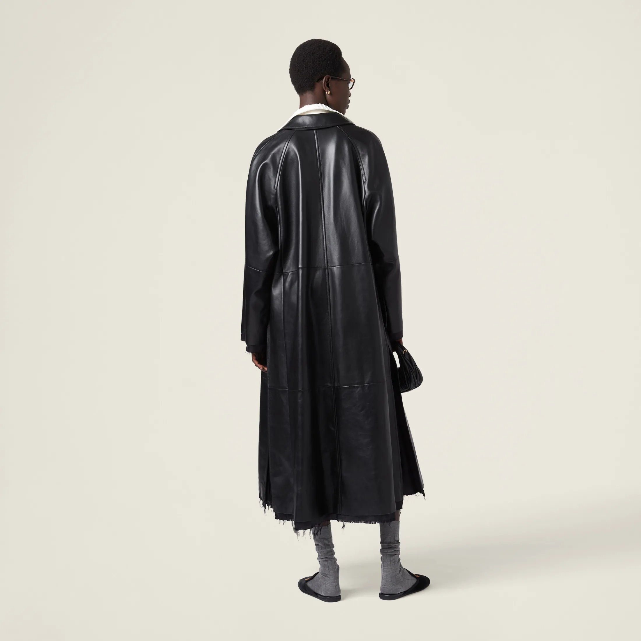 Black Nappa Leather Coat | Miu Miu