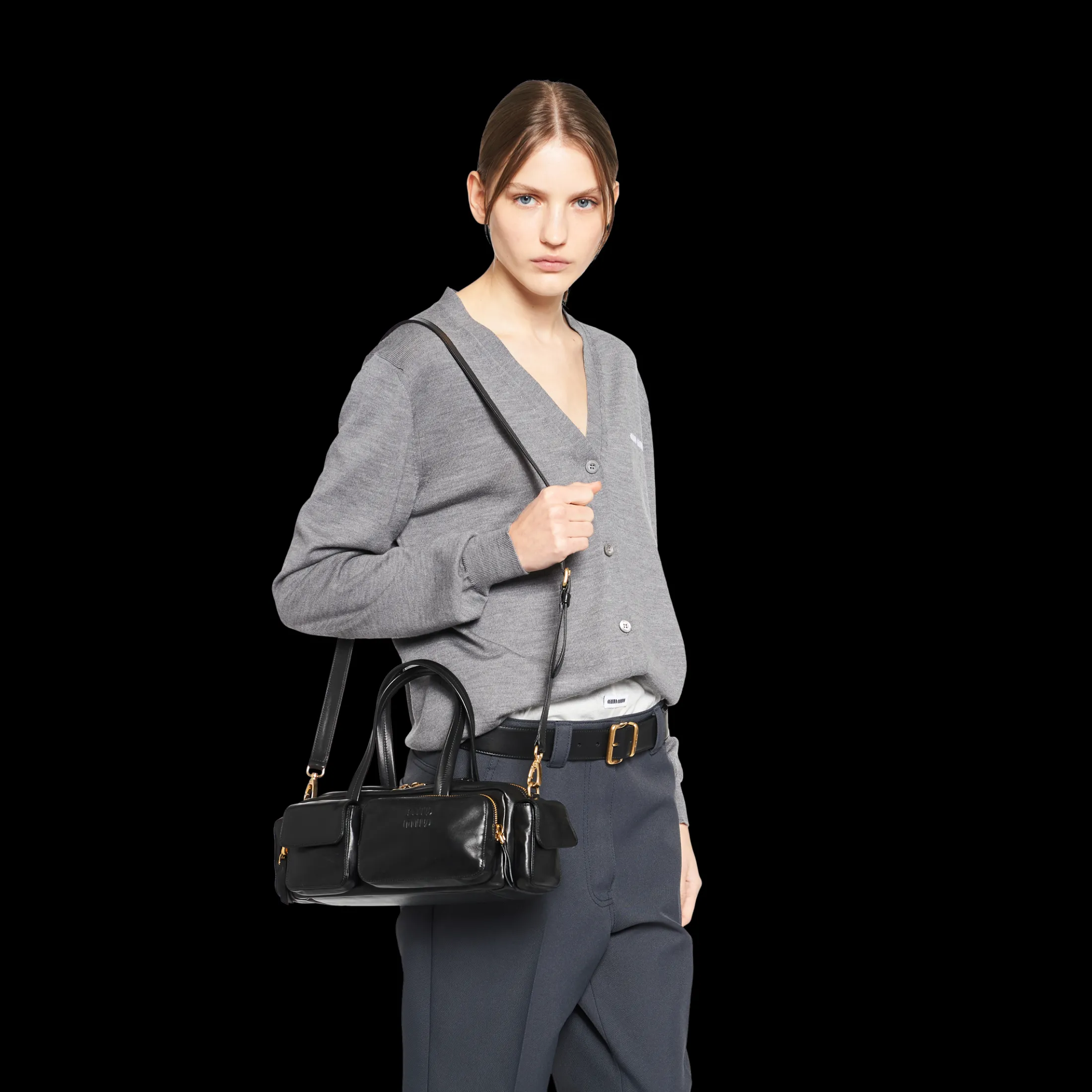 Black Nappa Leather Pocket Top-handle Bag | Miu Miu
