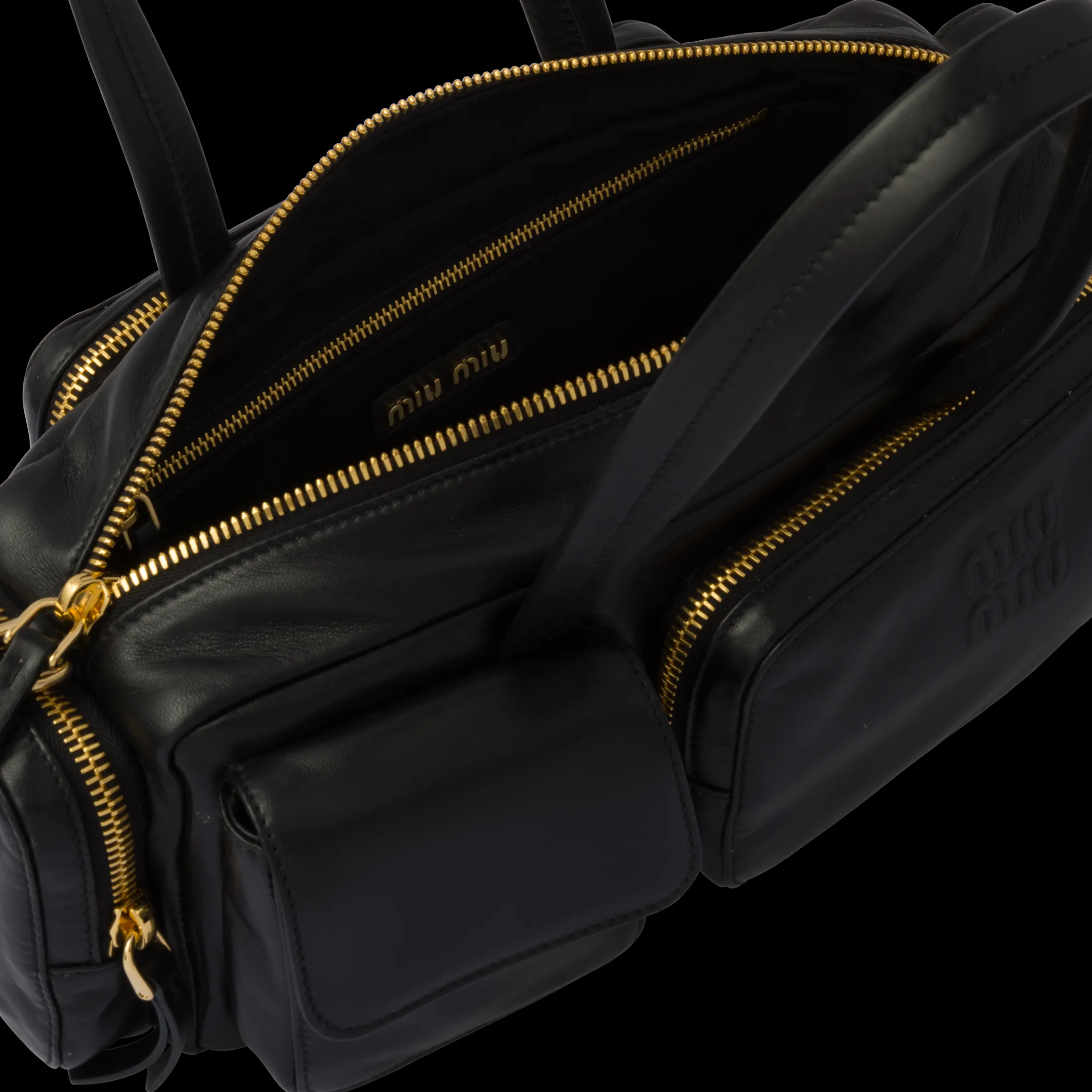Black Nappa Leather Pocket Top-handle Bag | Miu Miu