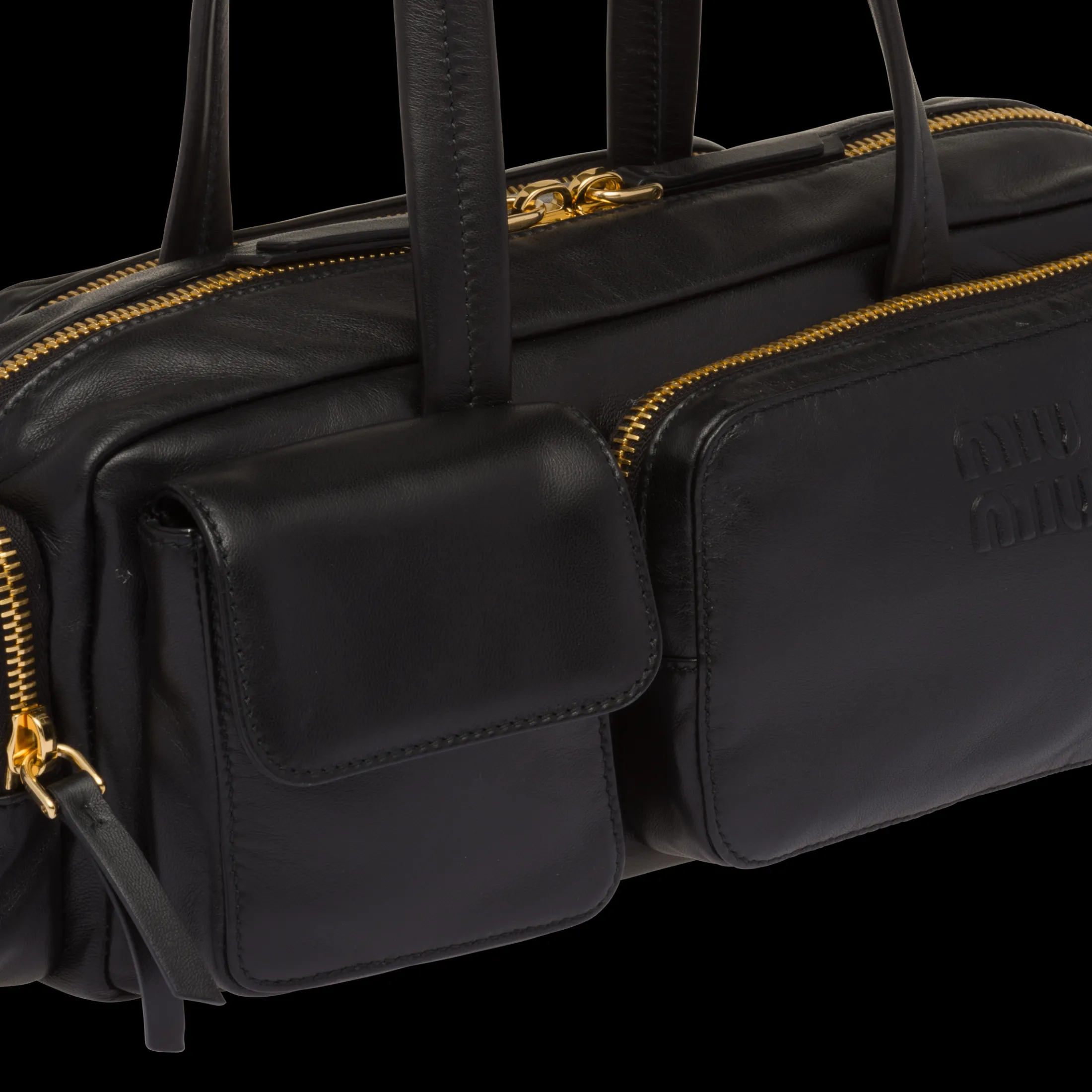 Black Nappa Leather Pocket Top-handle Bag | Miu Miu