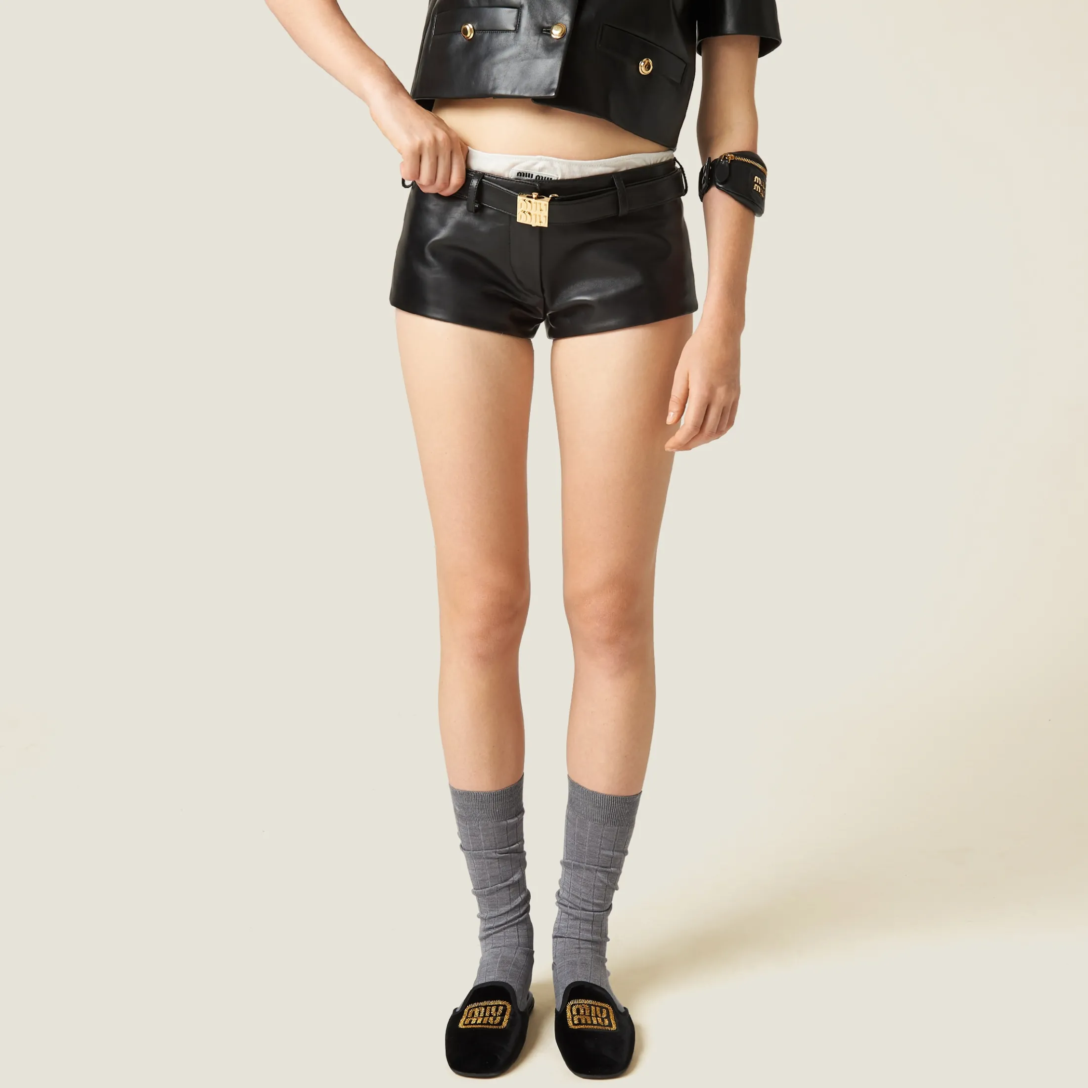 Black Nappa Leather Shorts | Miu Miu