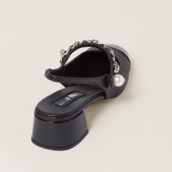 Black Patent Leather And Raffia Slingback Pumps | Miu Miu