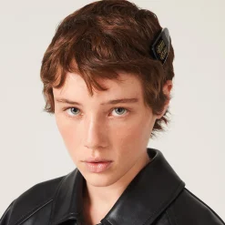 Black Patent Leather Hair Clip | Miu Miu